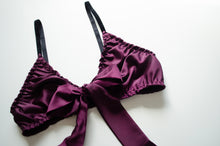 Load image into Gallery viewer, Fig Satin Tie Front Bralet