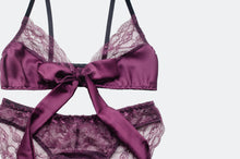 Load image into Gallery viewer, Plum Tie Front Satin and Lace Set