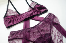 Load image into Gallery viewer, Plum Tie Front Satin and Lace Set