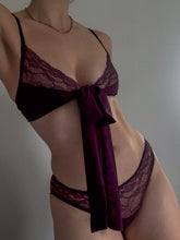 Load image into Gallery viewer, Plum Tie Front Satin and Lace Set