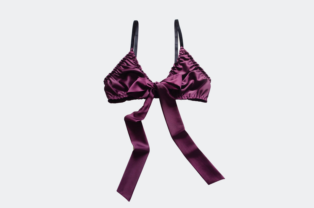 Fig Satin Tie Front Bralet