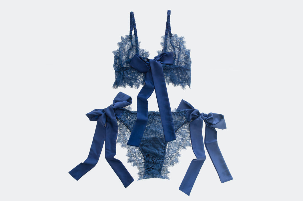 Pine Tie Side Lace Set - Navy