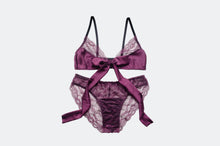 Load image into Gallery viewer, Plum Tie Front Satin and Lace Set
