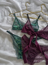 Load image into Gallery viewer, Plum Tie Front Satin and Lace Set
