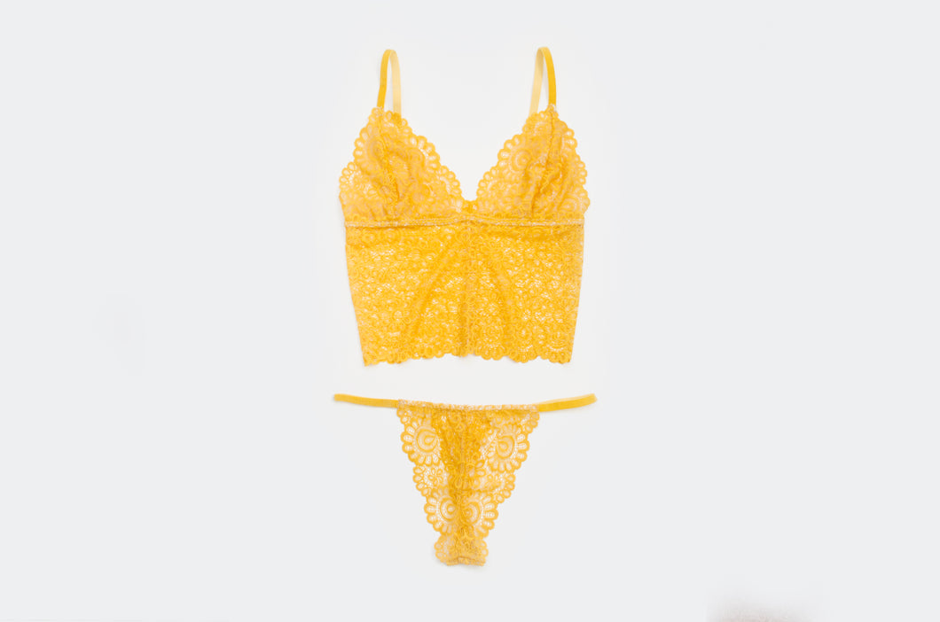 'Pineapple' Long Lace Bralet Set